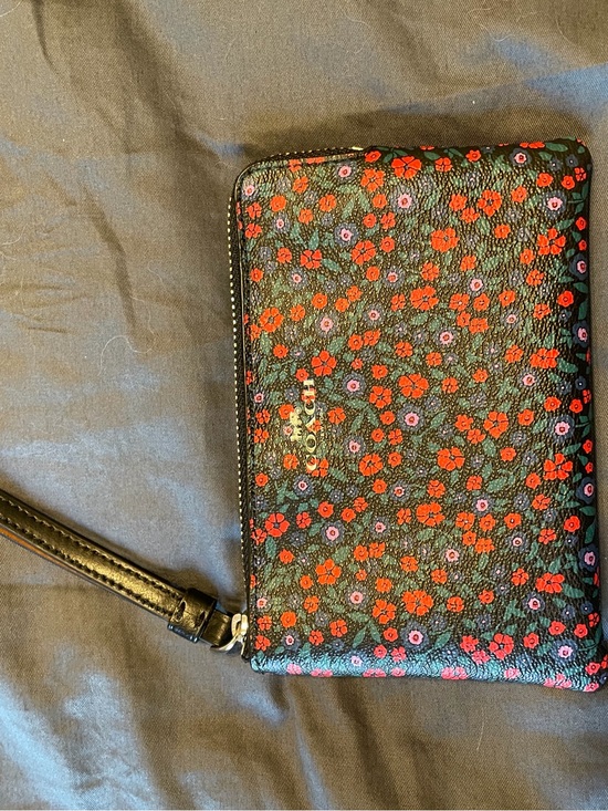 Coach Handbags - Coach Black Wristlet with Red and Pink Floral Print
